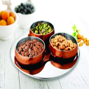 Vinayak International Delish Colored Hammered Nut Bowl (Set of 4 pcs, 3 Bowl & 1 Tray)