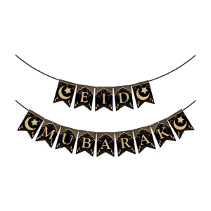 Zyozi Eid Decorations, Eid Mubarak Banner, Eid Mubarak Decorations for Home, Mubarak Bunting Banner Hanging Bunting Garland Party Supplies Mubarak for Home Decorations(Black) - Black