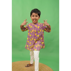 Boys Kurta Set Printed Mango - Purple 5Y