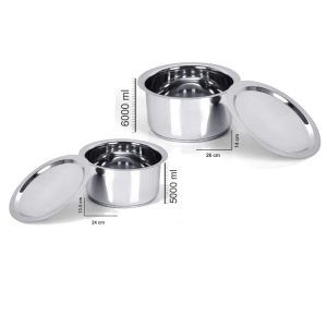 Stainless Steel Patila/Tope/Tasla  with Capsulated Induction bottom and SS Lid. set of 2(5 L/6L)