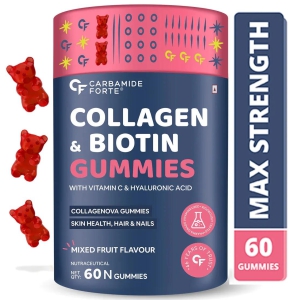 Ayurhill Carbamide Forte Collagen & Biotin Gummies| Collagen Supplements for Women & Men for Skin & Hair - Mixed Fruit Flavour - 60 Gummies