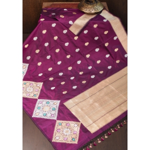 Exquisite Purple Banarasi Katan Silk Saree with Meenakari Geometric Motifs| SILK MARK CERTIFIED