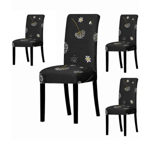 House Of Quirk 1 Seater Polyester Chair Cover ( Pack of 4 ) - Black