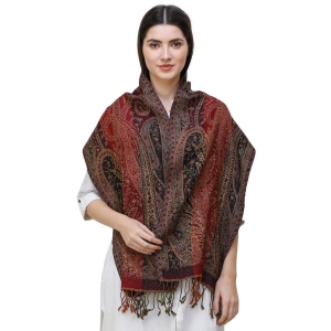 Windsor-Wine Reversible Jamawar Scarf from Amritsar with Woven Paisleys