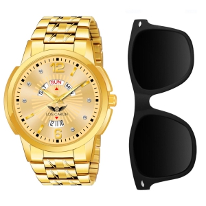 Combo Set of Original Gold Plated Day & Date With Sunglass & Analog Watch - For Men LCS-9135