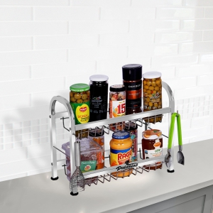 PALOMINO 12*15 Inch 2 Layer Stainless Steel Plate Rack | Dish Rack | Plate/Dish Stand | Utensil Rack | Dish Organizer/Holder | Thali/Tray Stand Plate Kitchen Rack