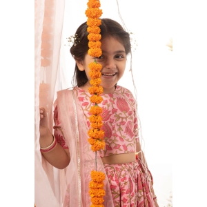 Girls Pink Printed Floral Lehenga Set 8Y