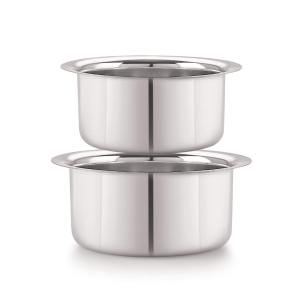 SHINI LIFESTYLE Stainless Steel Bhagona, Patila, Tope, Pateli, Tope Set 4 L, 3.5 L capacity 22 cm, 21 cm diameter