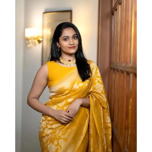 Yellow Pure Pure Banarasi Silk With Confounding Blouse Piece