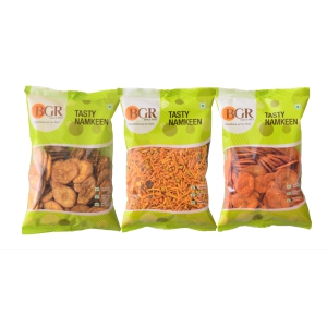 BGR Foods Combo Offer - Garlic Mixture, Pepper Banana Chips & Chilli Banana Chips (475g Pack Of 3)