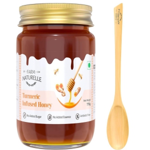 Farm Naturelle - Pure Turmeric Infused in Forest Honey | Raw Unprocessed Delicious and Ant-oxidant Honey |700gm+75gm Extra and a Wooden Spoon | 100% Pure & Natural Ingredients Honey |