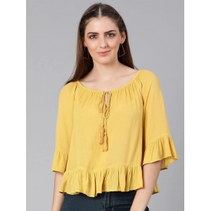 Oxolloxo Yellow Tie-Up Neck Ruffles Crepe Top