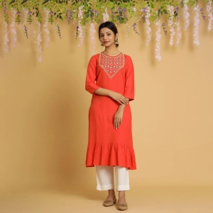 RangDeep Women Tangerine Embroidered Straight Kurti-XX-Large