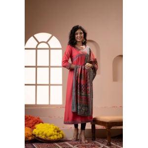 Women's Rayon Pink Alia Cut A-Line Kurta and Dupatta Set-3XL / Pink