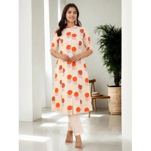 AMIRAS INDIAN ETHNICWEAR Cotton Flex Printed Straight Womens Kurti - Orange ( Pack of 1 ) - None