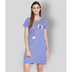 Clovia - Blue Cotton Womens Nightwear Night Dress - M