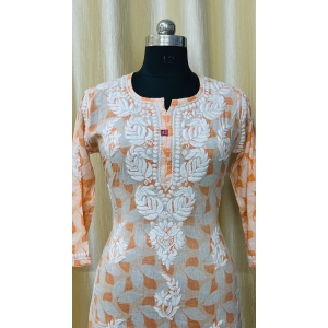 Pure Cotton Kurti-44/XXL / ORANGE / PURE MULMUL PRINTED COTTON