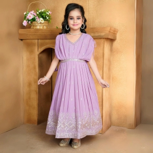 Lilac/ Pastel Purple Multi Flared Poncho Style Ethnic Gown-32 (8-9 years)