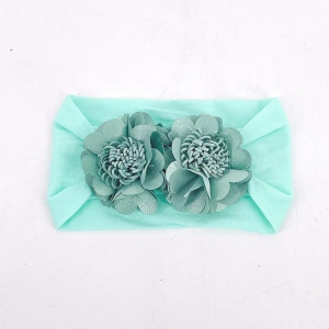 Broad cloth band with pair of satin organza flowers-Aqua