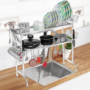 Palomino Stainless Steel Over The Sink Dish Drying Rack 30 Inch| 2-Tier Utensil Holder for Kitchen | Counter Top Sink Rack | Standing Shelf for Organize Kitchen | Kitchen Dish Rack (2 SHELF)