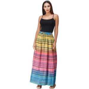 Pink Carnation Long Summer Skirt with Stripes Woven in Multi-Color Thread and Dori on Waist