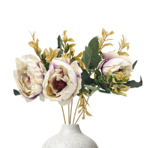 Peony Bloom Artificial Flowers White and Purple