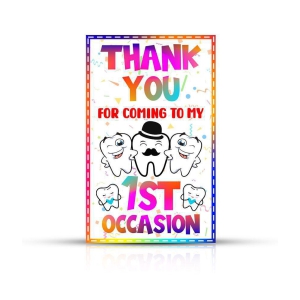 Zyozi First Tooth Ceremony Thank You Tags, Multi Color Tooth Theme Thank You Label Tags for Thanks Giving Favor (Pack of 40) - Multicolor