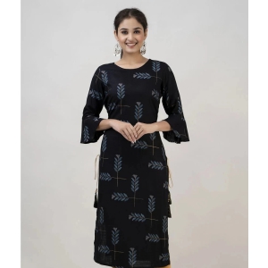 MAUKA - Black Rayon Womens Straight Kurti ( Pack of 1 ) - None