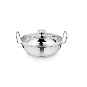 Vinayak International Stainless Steel Induction Bottom Kadai with Glass lid, Capsule Bottom Kadai, Brazing Kadai 20 cm Capacity - 1500 Ml.