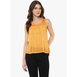 PORSORTE Women's Yellow Rayon crepe Top with lace details-S / YELLOW