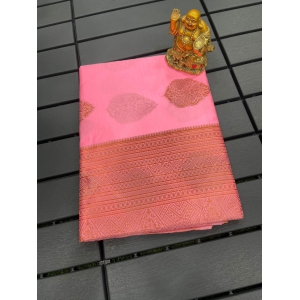 J J ENTERPRISES Pure Silk Banarasi Saree For Women With Unstiched Blouse Piece. - Pink - Pink