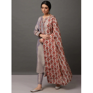 Grey PST Straight Kurta & Pant With Dupatta-L