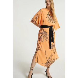 Orange Colour Women's Party Wear Printed Dress