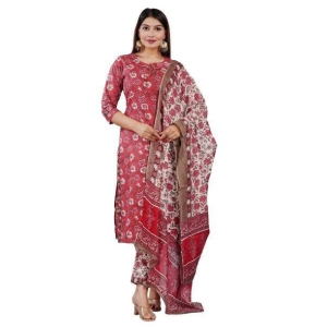 MANMAYEE  Womens Cotton Straight Cut Kurti With Pant & Dupatta | Straight Kurti   | Pink