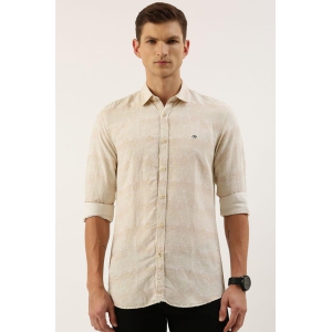 Men Beige Slim Fit Print Full Sleeves Casual Shirt