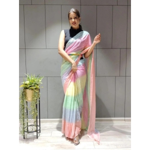 One-Minute Bollywood Ready To Wear Saree | Chiffon Zari Saree | Party Wear Saree | Stitched Pleated Saree | Free Saree Belt | Saree India  by Rang Bharat
