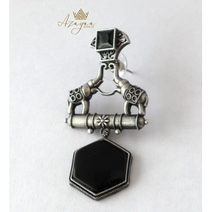 Azayaa World Black Elephant pair hexagon earring