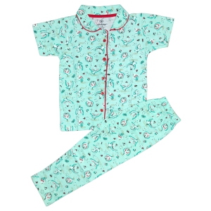 Girls Premium Cotton Night Dress | Night Suit | Shirt & Pyjama Set with Button-13-14 years / Blue / Cotton