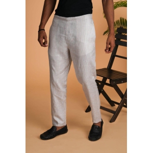 Men Beige White Stripes Hemp Ultimate Yoga Pant