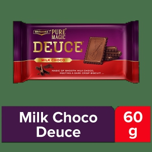 Britannia Pure Magic Deuce Biscuits - Milk Choco, Rich Chocolate Taste, Indulgent Snack, 60 G