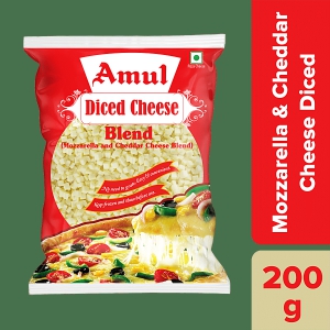 Amul Pizza Cheese Diced  Mozzarella  Cheddar Blend 200 G Pouch