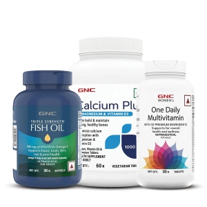 GNC Calcium Plus With Magnesium & Vitamin D3 + Women''s One Daily Multivitamin for Women + Triple Strength Fish Oil Omega 3 Capsules for Men & Women