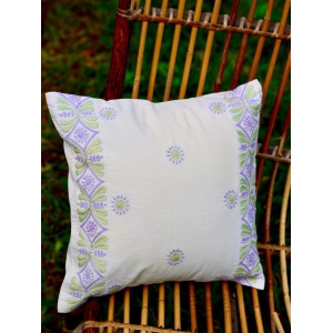 Bageecha Lavender & Green Chikankari Border Cushion Cover (Small)