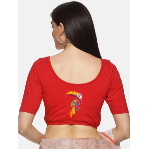 Women Back Printed Stretchable Blouse U010-Red / 3X-Large