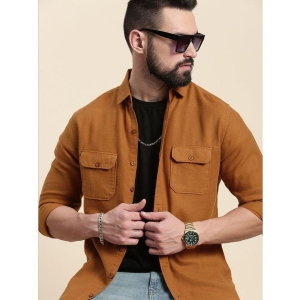 Dillinger 100% Cotton Regular Fit Solids Full Sleeves Mens Casual Shirt - Brown ( Pack of 1 ) - None