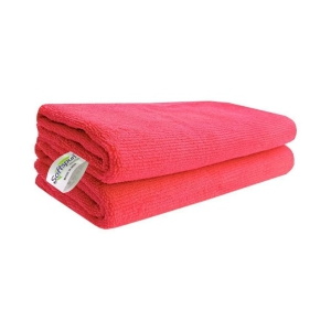 SOFTSPUN Microfiber Cleaning Cloths, 2pcs 40x40cms 340GSM Red! Highly Absorbent, Lint and Streak Free, Multi -Purpose Wash Cloth for Kitchen, Car, Window, Stainless Steel, silverware.