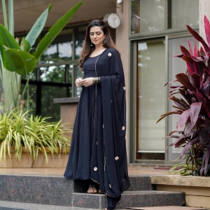 BLACK ANARKALI AND PANT WITH DUPATTA-L