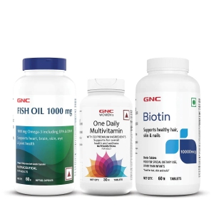 GNC Women''s One Daily Multivitamin for Women + Biotin 10000mcg Tablets + Fish Body Oil for Men & Women