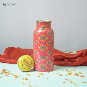 Festive Crimson Print Copper Bottle - 500ML