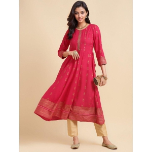 Rangita Women Pink Rayon Embroidered Calf Length Anarkali Kurti - None